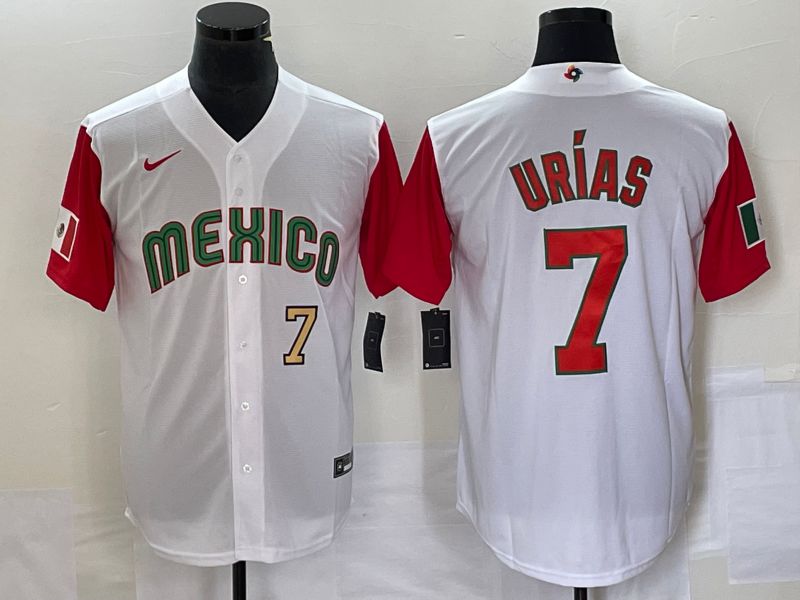 Men 2023 World Cub Mexico 7 Urias White orange Nike MLB Jersey4